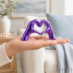 Purple Room Decor Accents, Heart Hand Statues and Sculptures, Purple Shelf Decor Figurines for Home Living Room Office entryway Table top Bohemian Wedding Decor. - Image 4