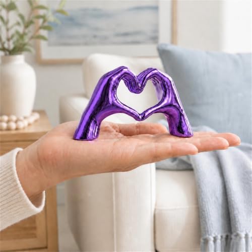 Purple Room Decor Accents, Heart Hand Statues and Sculptures, Purple Shelf Decor Figurines for Home Living Room Office entryway Table top Bohemian Wedding Decor. - Image 4