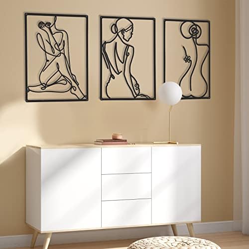 CHENGU 3 Pieces Metal Minimalist Abstract Woman Wall Art Line Drawing Wall Art Decor Single Line Female Home Hanging for Kitchen Bathroom Living Room - Image 5
