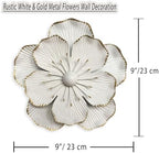 Metal Flower Wall Art Decor, 9" White Rustic Modern Floral Sculpture - Image 3