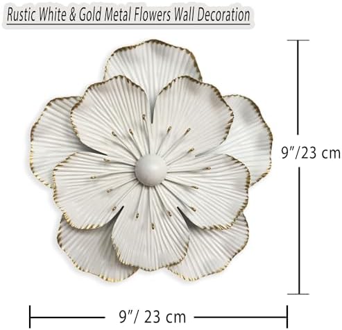 Metal Flower Wall Art Decor, 9" White Rustic Modern Floral Sculpture - Image 3