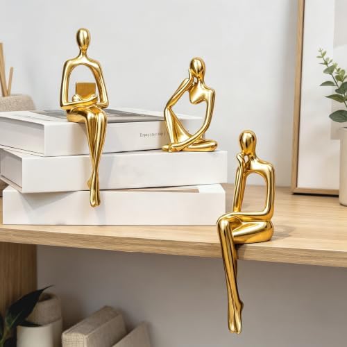 Prettidecor Gold Home Decor Thinker Statue Accents, Set of 3 Thinker Sculptures Office Decor Modern Abstract Resin Decoration on Shelf Table Desk for Living Room Office Bedroom (Small Gold) - Image 5