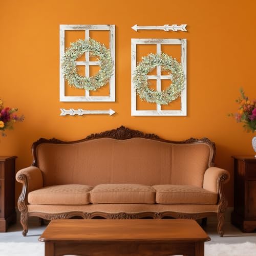 WAKOSAN Rustic Wood Window Frame Wall Decor with Wreath & Arrows - Image 5