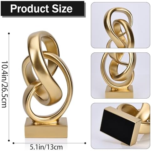 Abstract Gold Knot Statue, Geometric Knot Decor, Gold Decor on Shelf Bookshelf countertop for Living Room Coffee Table Office Coffee Table entryway entryway Desktop Decorative Ornament. - Image 6