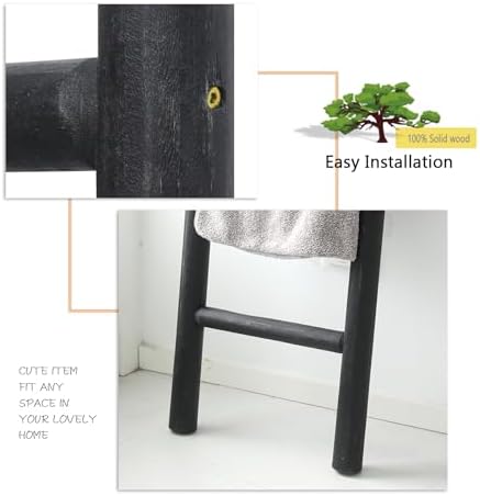 FUIN Blanket Ladder, 57in Rustic Solid Wood Decorative Ladder, Black - Image 4