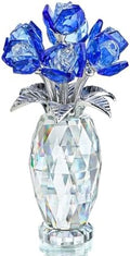 Blue Crystal Glass Rose Flower Paperweight Table Centerpiece Decor by HDHYALINEDORA