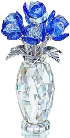 Blue Crystal Glass Rose Flower Paperweight Table Centerpiece Decor by HDHYALINEDORA