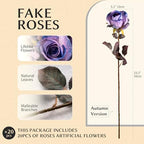 Artificial Roses Fake Roses 20PCS Long Stem Artificial Flowers for Tall Vase Silk Rose Suitable for Indoor Halloween Gothic Decor Wedding Party Decoration DIY Bouquet Autumn,Purple, 23.2In - Image 2