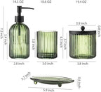 4PCs Heavy Weight Decent Glass Bathroom Accessories Set with Decorative Pressed Pattern - Includes Hand Soap Dispenser & Tumbler & Soap Dish & Toothbrush Holder (Green) - Image 6