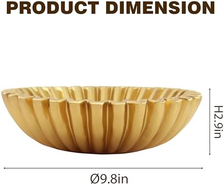 Large Modern Decorative Ruffle Bowl for Home Decor Fruit Bowl Organic Catch All Key Kitchen Entryway Shelf Coffee Table,Gold - Image 2