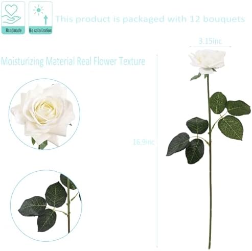 Kimura's Cabin 12pcs Real Touch White Roses Artificial Flower Lifelike Rose - Image 2