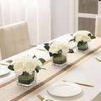 Artificial Peony Silk Flower Centerpieces Faux Floral Arrangement in Glass Vase for Home Wedding Table Decoration (Cream) - Image 2