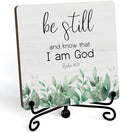 Inspirational Christian Desk Decor, Be Still And Know That I Am God Eucalyptus Sign, Desk Decorations For Office Home Living Room Bathroom, Eucalyptus Shelf Decor, Wooden Plaque With Stand (09) by JUSITAKEET