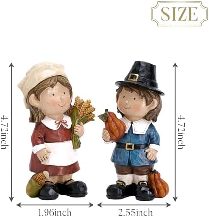 Valery Madelyn Fall Decorations for Home, 2 Pcs Fall Decor for Table Indoor Outdoor, Resin Thanksgiving Decorations Garden Pumpkins Pilgrim Figurines for Autumn Harvest Porch Tiered Tray, 5" - Image 3