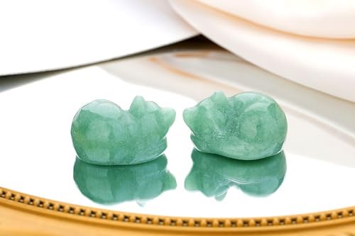 QINJIEJIE Green Aventurine Cat Crystals Decor Gift Healing Stone Cat Statue - Image 2