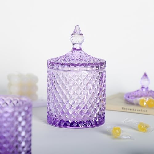Sizikato Diamond Faceted Glass Candy Jar with Lid, 18oz Purple Decorative Jar, Nut Jar, Dried Fruit Storage Jar. - Image 5