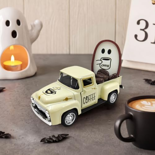 Halloween Coffee Table Decor Coffee Ghost Vintage Metal Truck, Cream - Image 2