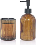 2 Pcs Amber Brown Bathroom Accessories Set, Glass Bathroom Set, Soap Dispenser, Toothbrush Holder Set, Crystal Modern Bathroom Decor, Housewarming Gift Set by Unknown
