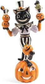 Vintage Halloween Black Cat Pumpkin Figurine, Circus Table Decor by Bechivie