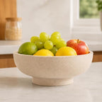 10" Large Decorative Bowl for Entryway Table with Pedestal, Stone Beige - Image 4