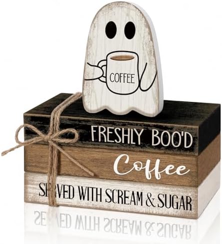 4 Pcs Halloween Table Decor Rustic Ghost Coffee Faux Books Stack by Anglechic