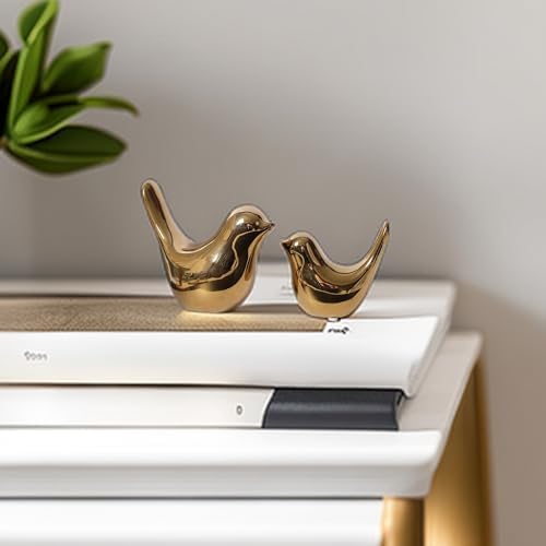 Small Animal Statues, Gold Bird Figurines Home Decor, Modern Home Decorative, Ceramic Decor for Office Desktop, Bookshelf, Bedroom, Living Room, Cabinets (Gold 2 Pcs) - Image 3