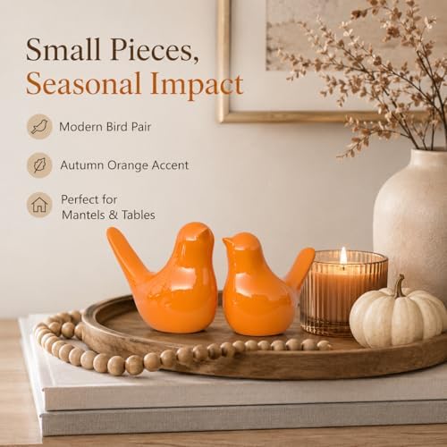 XMGZQ Small Ceramic Bird Statue and Sculpture for Home Decor Accents,Modern Animal Ornaments for Living Room,Bedroom,Coffee Table Centerpiece,Bookshelf,Cabinets,Cute Knick Knacks for Shelves (Orange) - Image 4