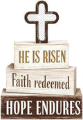 Easter Decorations - He Is Risen Cross Tiered Tray Decor - Faith Redeemed Religious Wooden Tabletop Sign - Farmhouse Easter Christian Home Decor Indoor - Spring Home Decor for Living Room, Kitchen Counter, Seasonal Farmhouse Display by Unknown