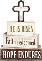 Easter Decorations - He Is Risen Cross Tiered Tray Decor - Faith Redeemed Religious Wooden Tabletop Sign - Farmhouse Easter Christian Home Decor Indoor - Spring Home Decor for Living Room, Kitchen Counter, Seasonal Farmhouse Display by Unknown
