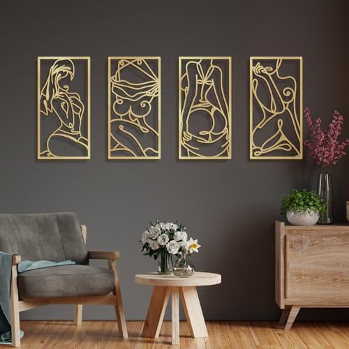 Bakovity Gold Metal Bathroom Wall Art Minimalist Line Art Wall Decor Gold Abstract Modern Wall Decor for Bathroom Living Room Bedroom (4 Pcs,17 x 9 in) - Image 7