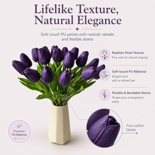 Mandy's 20pcs Artificial Dark Purple Tulips - Image 2