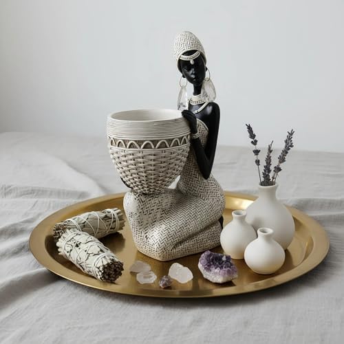 Lescafita White African Tribal Woman Statue with Basket - Image 4