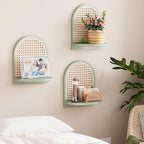 Rattan Wall Shelf Set of 3, 7''Green Rattan Shelves with Wicker Decor, Boho Decor Small Floating Shelves for Wall, Arched Shelf for Plant Figurines Display,Mini Shelves for Knick Knack Storage - Image 2