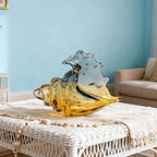 Hand Blown Glass Conch Statues, Gray and Amber Glass Art Figurines, Conch Shells for Coastal Home Decor, Living Room TV Stand and Bookcase Decor, Bathroom Shelf Tops and Cabinet Decor. - Image 3