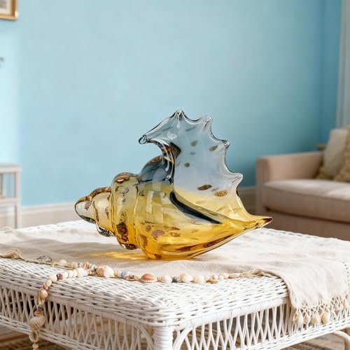 Hand Blown Glass Conch Statues, Gray and Amber Glass Art Figurines, Conch Shells for Coastal Home Decor, Living Room TV Stand and Bookcase Decor, Bathroom Shelf Tops and Cabinet Decor. - Image 3