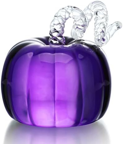 Purple Crystal Pumpkin Figurine Glass Sculpture Thanksgiving Fall Decor by HDHYALINEDORA