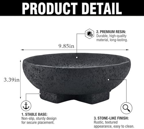 FESTGLOX Black Decorative Bowl, Large Fruit Bowl for Kitchen Counter - Image 2