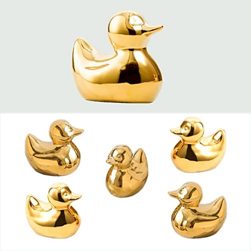 Golden Ceramic Duck Figurines，Home Decor Animal Sculptures and Statues Handmade Artware Decor,Mini Duck Sets 3 PCS - Image 2