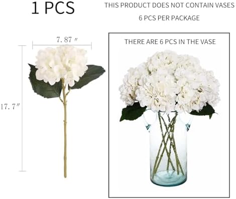 Kimura's Cabin 6pcs White Hydrangea Artificial Flowers Silk Fake Flowers - Image 2