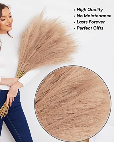 Faux Pampas Grass, 9 PCS 37''/3.1FT Tall Fluffy Fake Pompas Floral, Large Artificial Pompous Grass Branches for Floor Vase Fillers, Boho Farmhouse Room Wedding Decor (Taupe) - Image 5