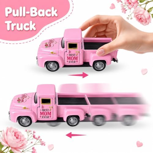 Pink Vintage Truck Decor for Mom with Flower Bouquets, Best Mom Ever Metal Pickup Tabletop Decoration, for Mom, Birthday Gift for Mother, Farmhouse Spring Home Decor - Image 7