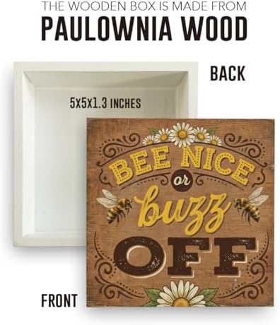 Bee Decor Summer Wall Decor Bee Nice Or Buzz Off Summer Decorations Wooden Box Sign for Home Office Farmhouse Table Shelf - Image 2