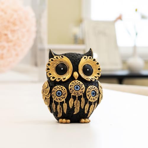 Vintage Black Owl Statue Home Decor - Evil Eye Accent for Bookshelf, Bedroom, Living Room, Office & Table. Cute Small Animal Sculpture Gift for Owl & Birds Lovers - Image 6