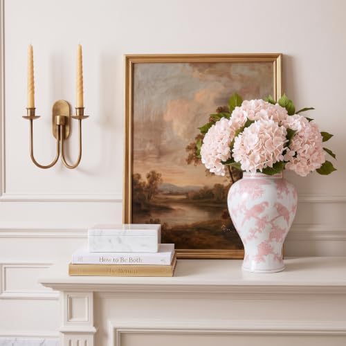 14″ Pink Ginger Jar with Lid Porcelain Stylized Songbirds Floral Temple Jar - Image 6