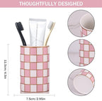 Checkered Bathroom Toothbrush Holder, Bathroom Black and White Ceramic Toothbrush Holder, Modern Toothbrush Box, Used for Bathroom countertop Storage Rack, Checkered Bathroom Decoration (Pink) - Image 2