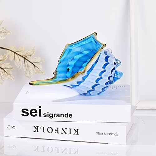 Hand Blown Glass Shell Decoration, Modern Art Glass Conch Statue, Blue and White Home Decorative Shells for Home Living Room, Coffee Table, TV Stand, entryway Entrance, Mantelpiece Decoration - Image 3