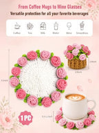 Crochet Flower Bouquet Coasters, Cotton Rose Gifts for Home Decor 1Pc - Image 2