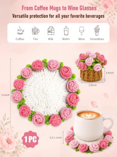 Crochet Flower Bouquet Coasters, Cotton Rose Gifts for Home Decor 1Pc - Image 2