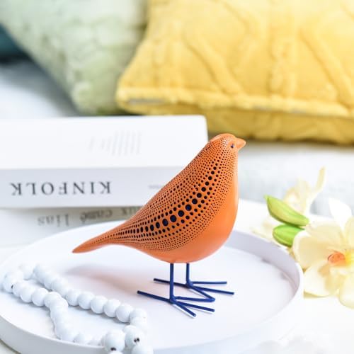 Quoowiit Bird Figurine, Modern Sculpture and Statues for Home Decor, Animal Statues for Bookshelf, Table, Entryway, Fireplace, Resin Decorative Sculpture with Chic Polka Dots Art Design (Orange) - Image 2