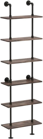 HOMBAZAAR Industrial Pipe Bookshelf, 6 Tier Pipe Shelving, Wall Mounted Ladder - Image 5